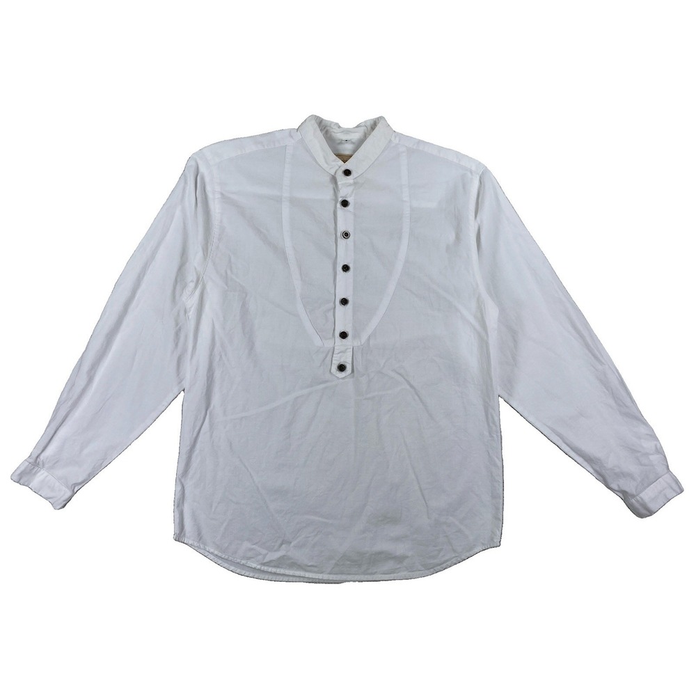 WAH Maker Frontier Western Half Button Shirt Men's Small White Banded Collar